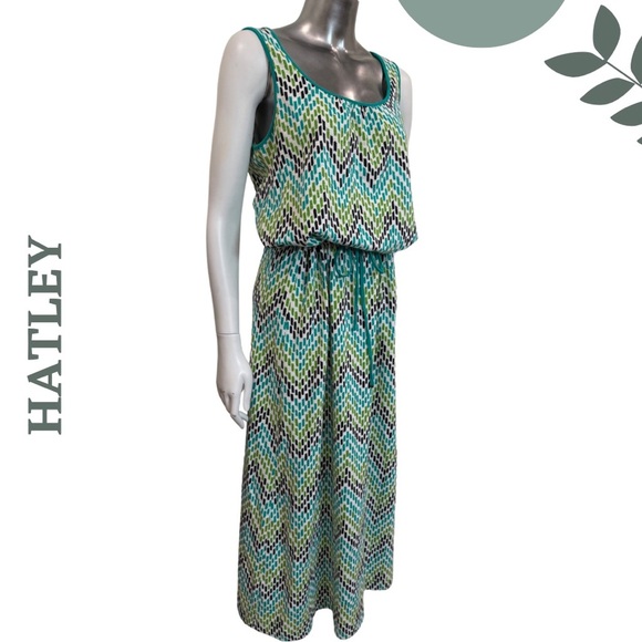 Hatley Chevron Print Sleeveless Maxi Dress – Drawstring Adjustable Waist Medium - Picture 3 of 6